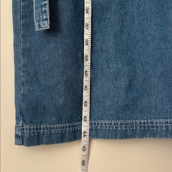 Vintage Sears Chambray Denim Prairie Short Sleeve Floral Embroidered Midi Dress - Picture 10 of 11